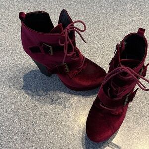 Women's Burgundy Velvet Ankle Boots